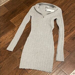 BB Dakota Light Gray Ribbed Long Sleeve Dress